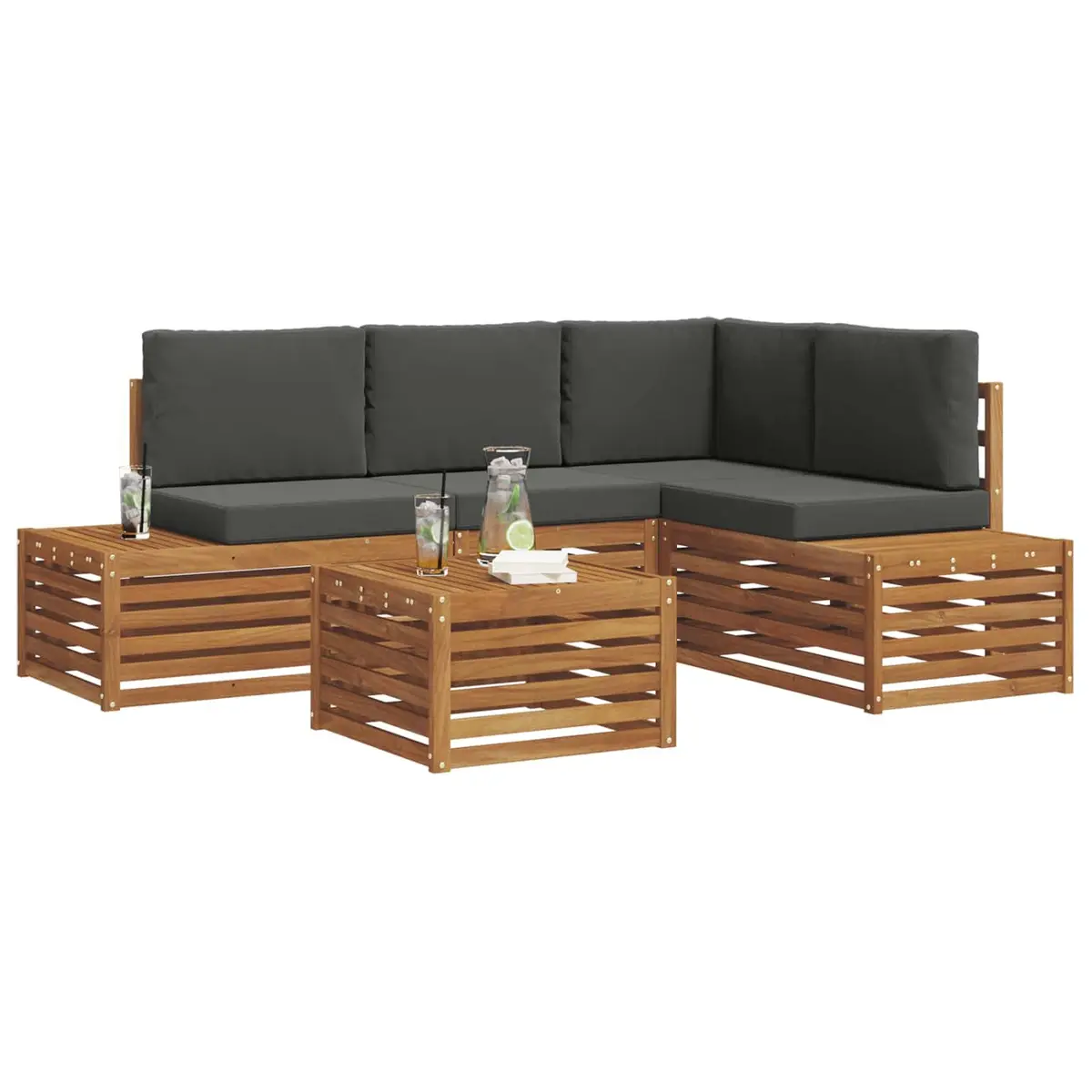 Outdoor Sectional Sofa Set Garden Furniture Modern Design Brown Natural