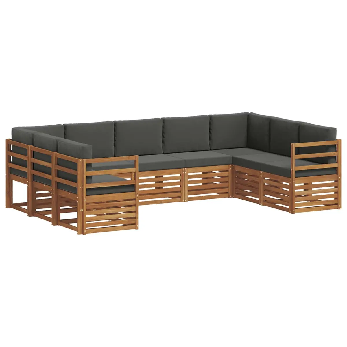 Outdoor Sectional Sofa Set 9 Pcs Garden Furniture Brown Acacia Wood Lounge