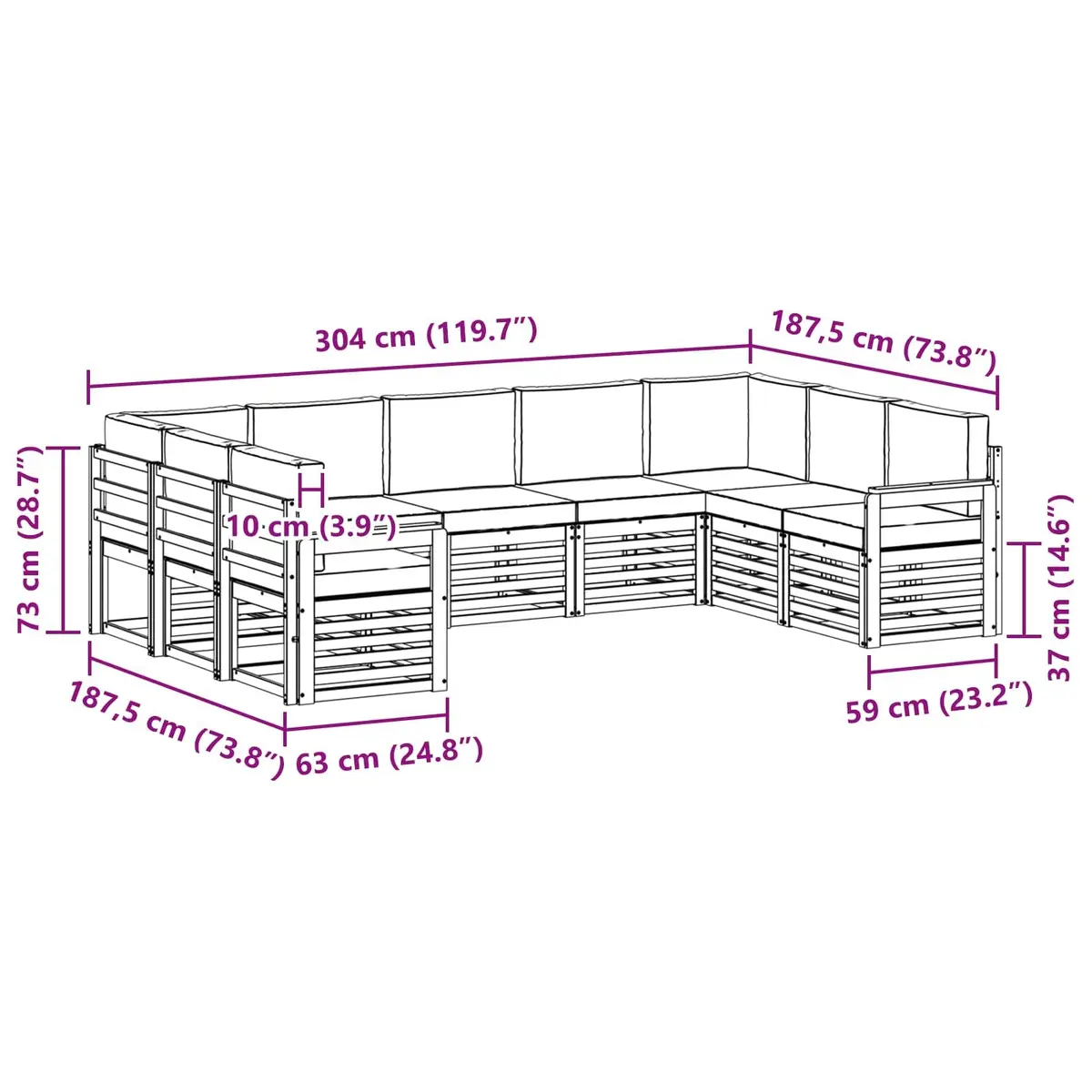 Sectional Sofa Set 9 Pieces Outdoor Garden Furniture Modular Lounge with