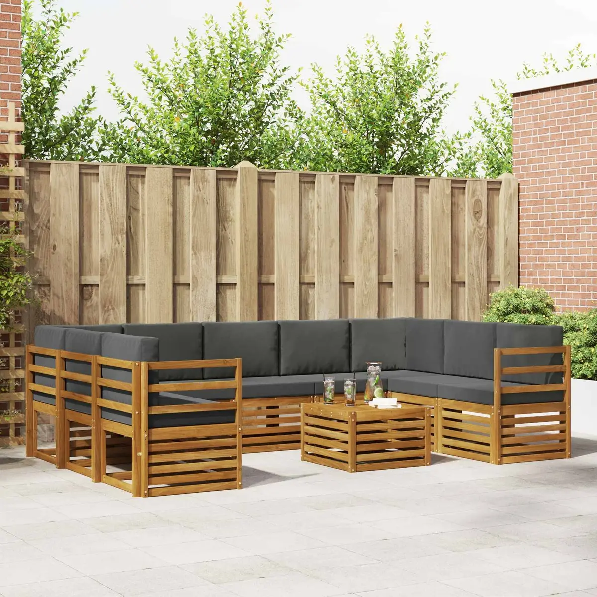10 Piece Outdoor Sofa Set Garden Furniture Patio Lounge Modular Natural Acacia