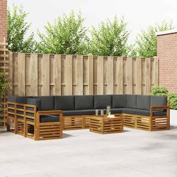 Outdoor Sofa Set 11 Pieces Modular Garden Furniture Acacia Wood Cushion Terrace