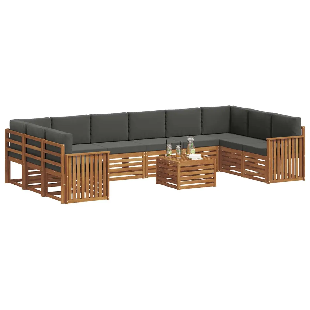 Outdoor Sofa Set 11 Piece Modular Garden Furniture Acacia Wood with Cushions