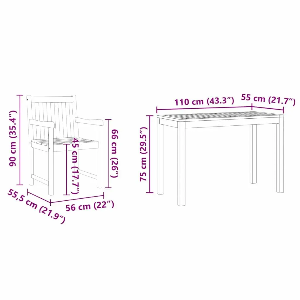 Garden Dining Set 3 Pieces Solid Acacia Wood Brown Outdoor Furniture Table