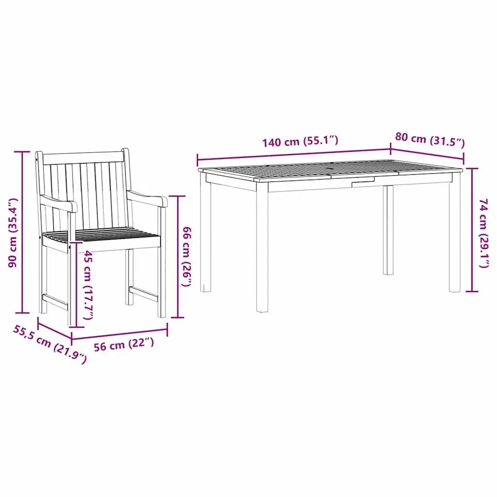 Garden Dining Set 5 Pieces Brown Solid Wood Outdoor Furniture Patio Table Chairs