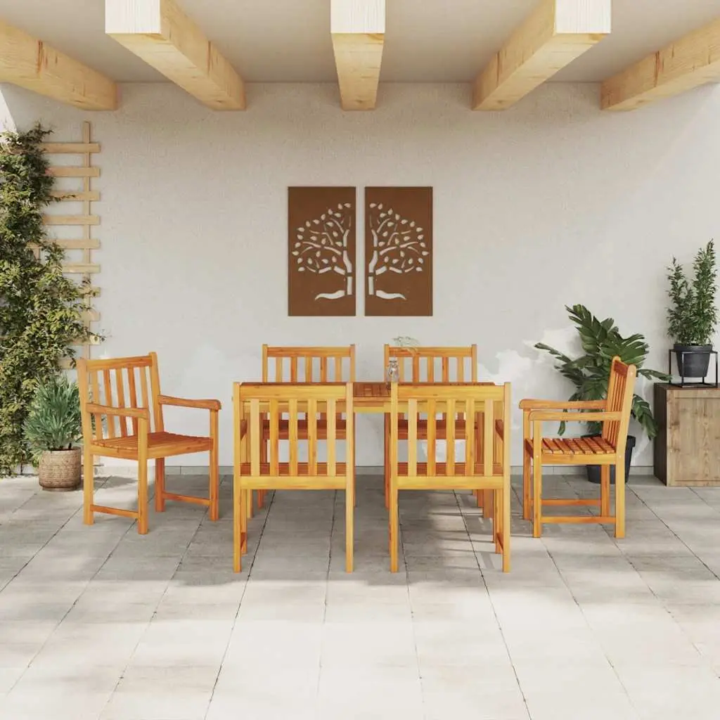 Garden Dining Set Rustic Solid Acacia Wood 7 Piece Outdoor Furniture
