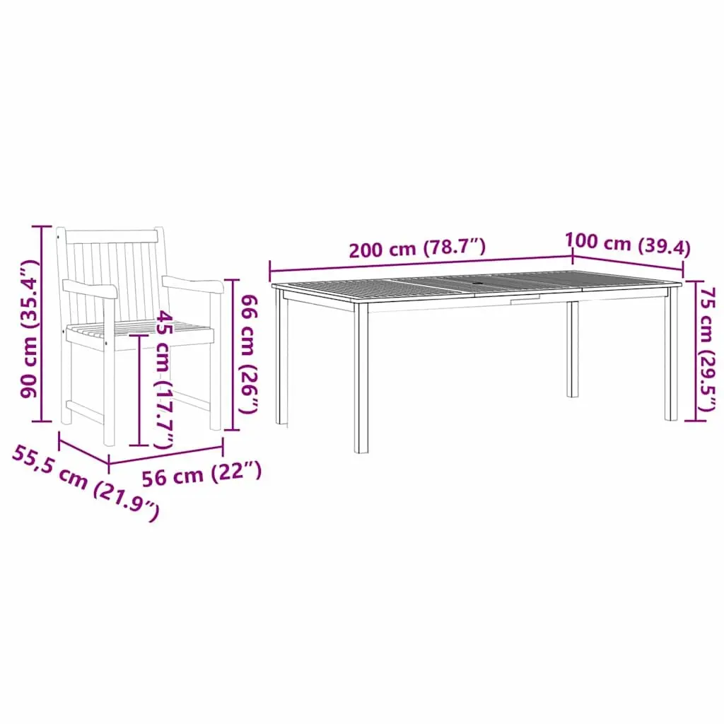Garden Dining Set 9 Pieces Outdoor Furniture Brown Acacia Wood Patio Table