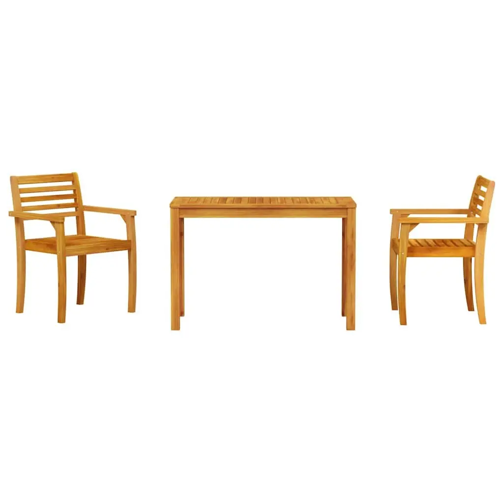 Garden Dining Set 3 Pieces Outdoor Furniture Table Chairs Brown Acacia Wood