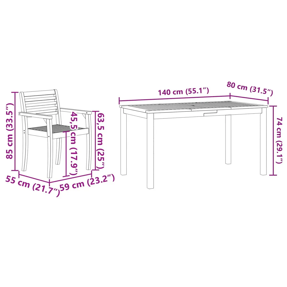 Outdoor Dining Set 5 Piece Rustic Acacia Wood Brown Patio Garden Table Chairs