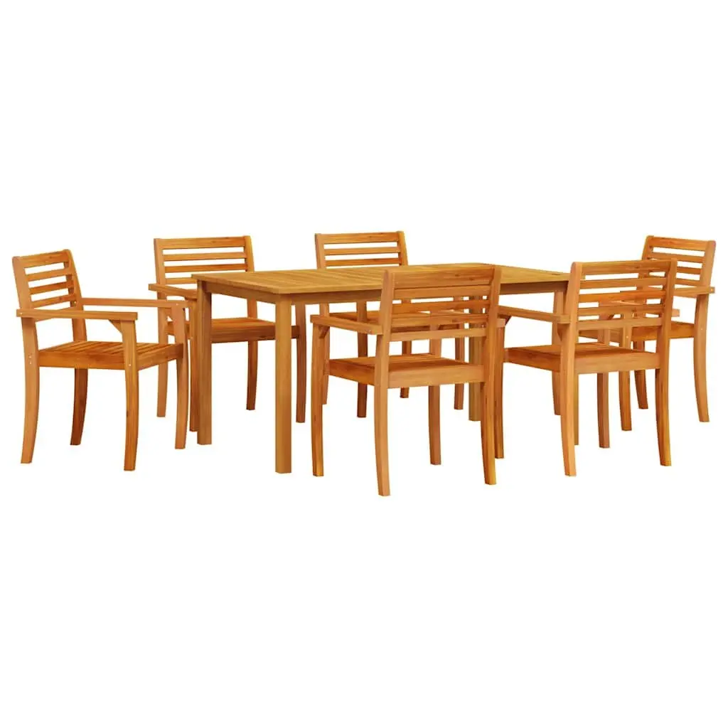 Garden Dining Set 7 Piece Brown Solid Acacia Wood Outdoor Furniture