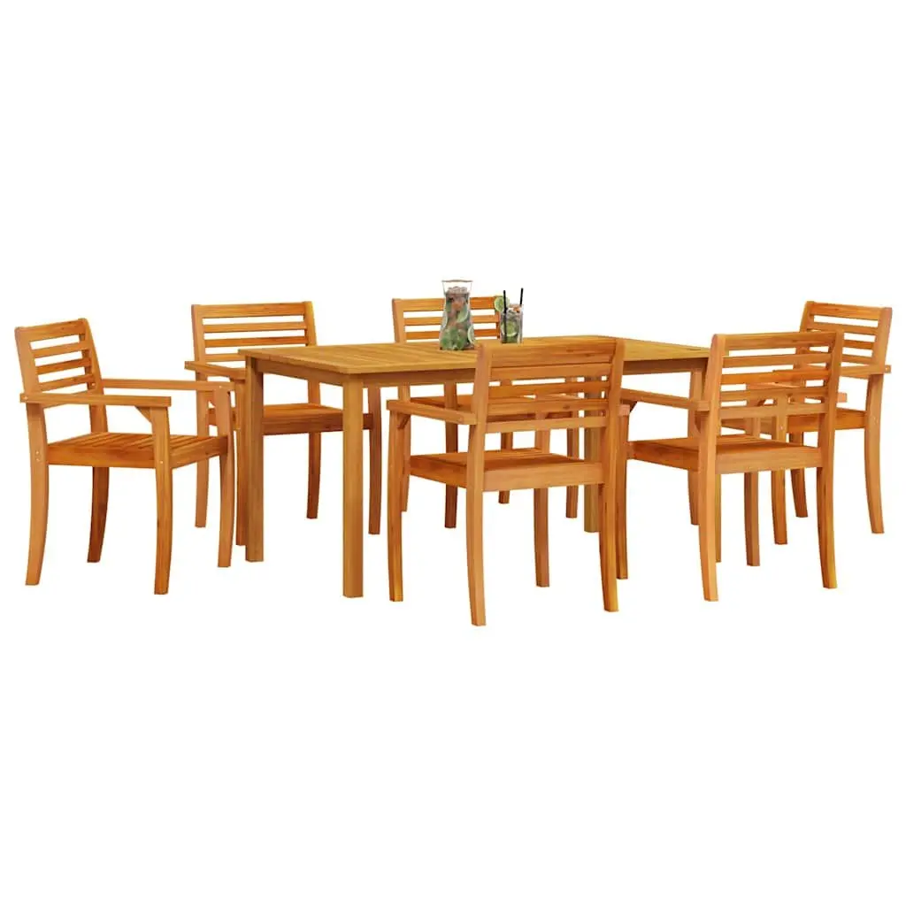 Garden Dining Set 7 Piece Brown Solid Acacia Wood Outdoor Furniture