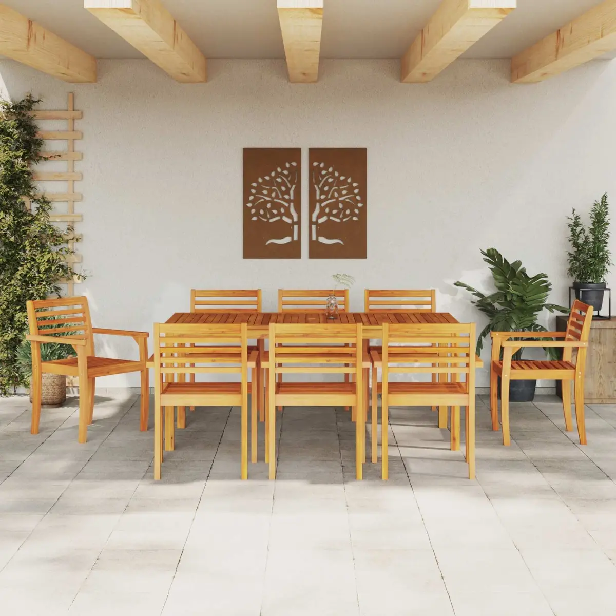 Garden Dining Set 9 Piece Brown Acacia Wood Outdoor Furniture Patio Table Chairs