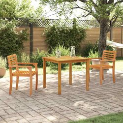 Outdoor Dining Set 3 Piece Garden Furniture Brown Acacia Wood Rustic Patio