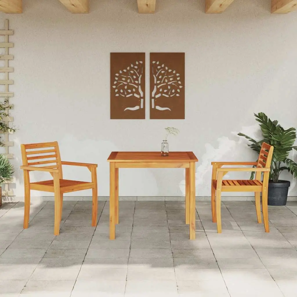 Outdoor Dining Set Rustic Acacia Wood 3 Piece Garden Furniture