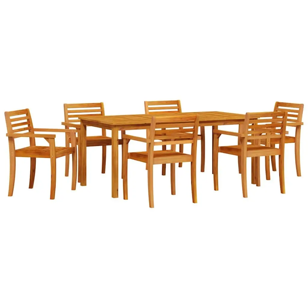Garden Dining Set Rustic Solid Acacia Wood 7 Piece Outdoor Furniture Patio Table