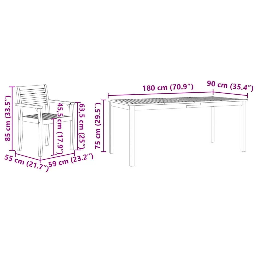 Garden Dining Set Rustic Solid Acacia Wood 7 Piece Outdoor Furniture Patio Table