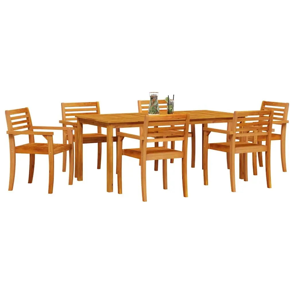 Garden Dining Set Rustic Solid Acacia Wood 7 Piece Outdoor Furniture Patio Table