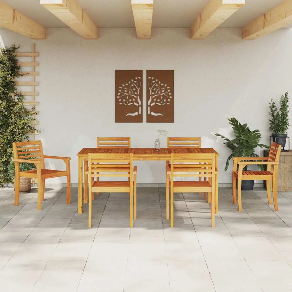 Garden Dining Set Rustic Solid Acacia Wood 7 Piece Outdoor Furniture Patio Table