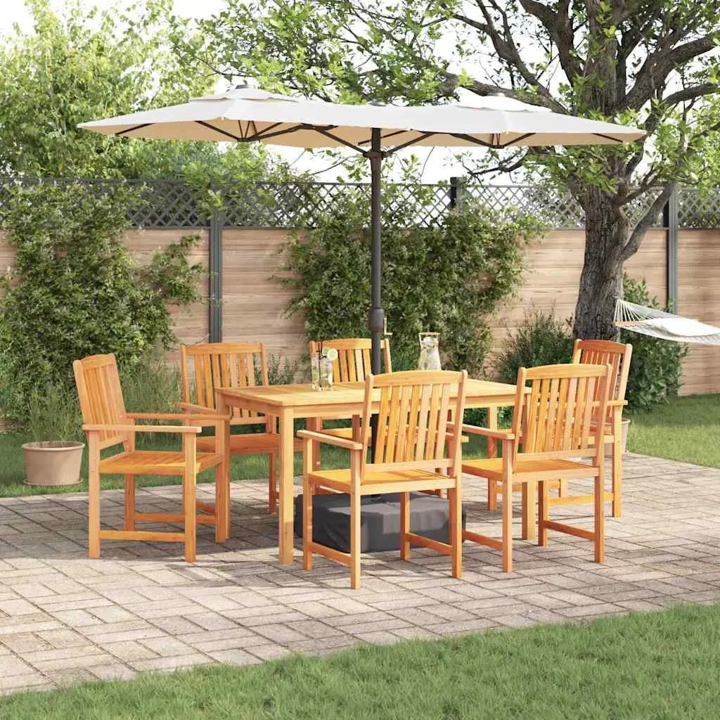Garden Dining Set Rustic 7 Piece Outdoor Furniture Brown Acacia Wood Table Chairs