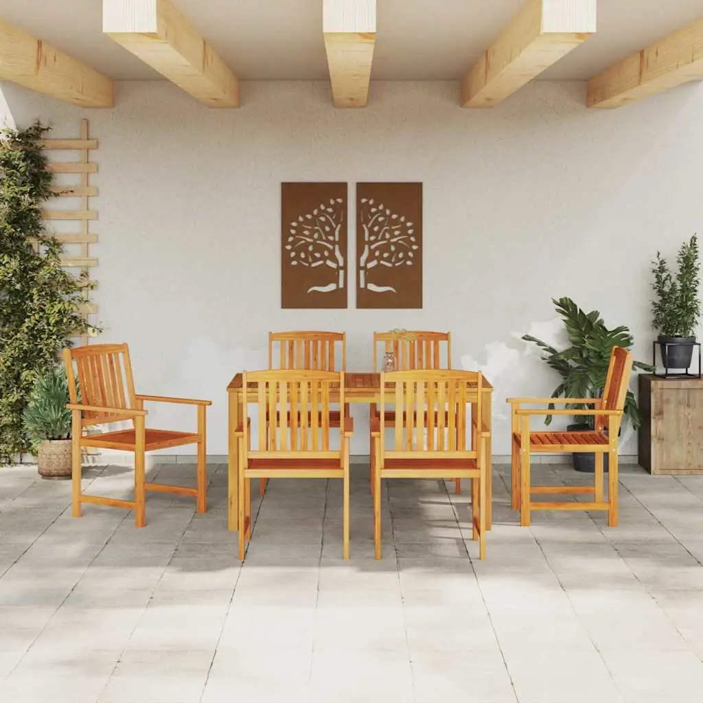 Garden Dining Set Rustic 7 Piece Outdoor Furniture Brown Acacia Wood Table Chairs