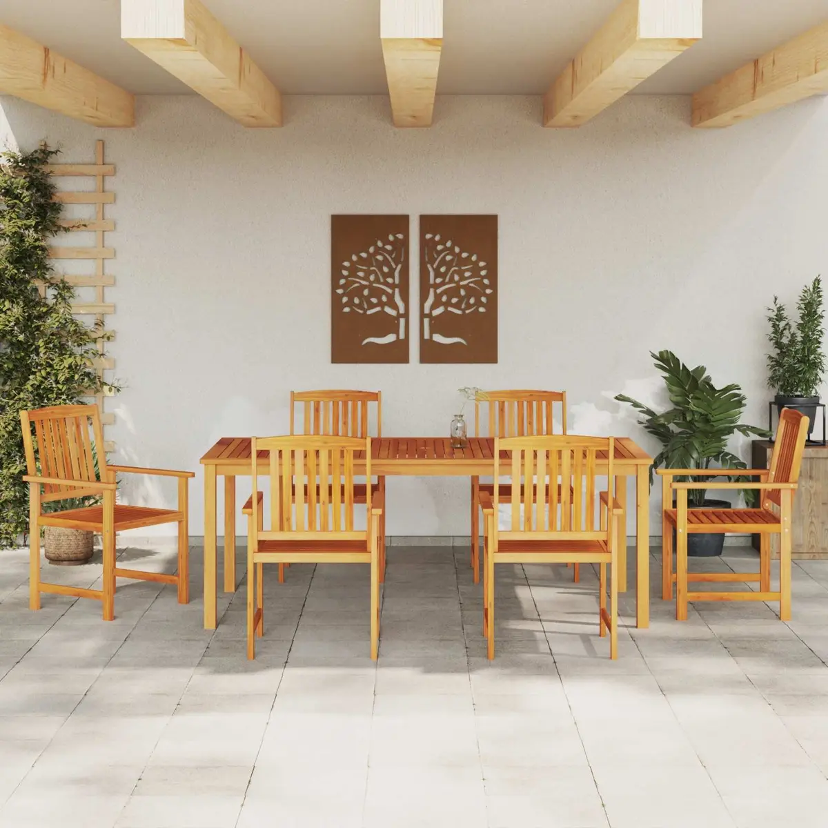 Outdoor Dining Set 7 Piece Solid Acacia Wood Brown Garden Furniture