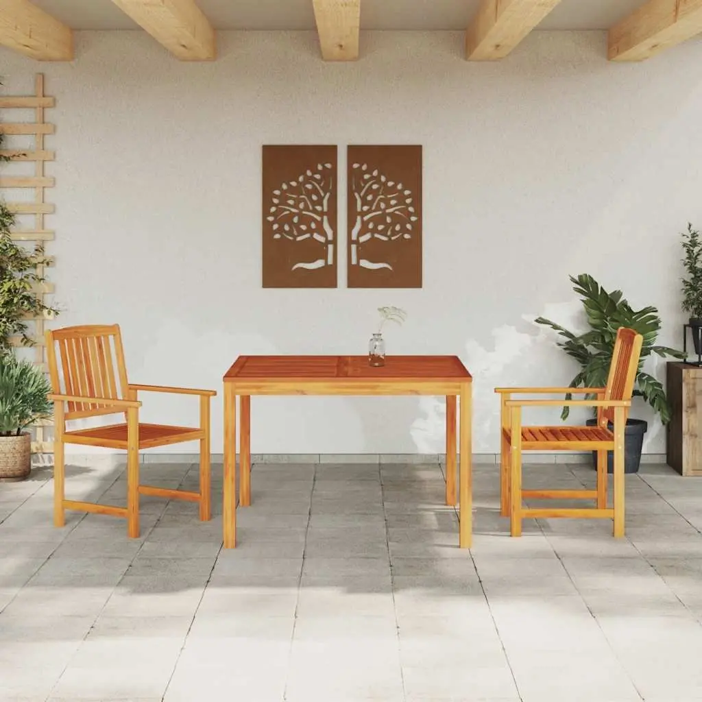 3 Piece Outdoor Dining Set Solid Acacia Wood Brown Furniture Table and Chairs