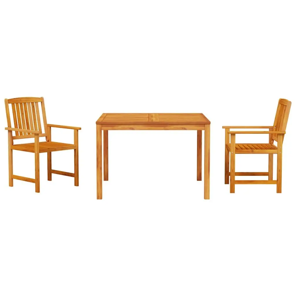 3 Piece Outdoor Dining Set Solid Acacia Wood Brown Furniture Table and Chairs
