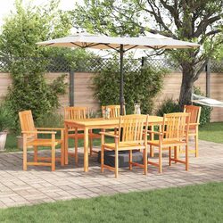 Garden Dining Set 7pc Brown Solid Acacia Wood Outdoor Furniture Table Chairs