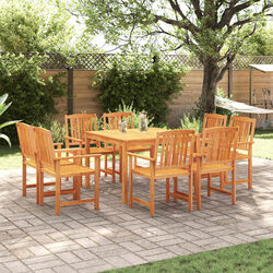 Garden Dining Set 9 Piece Outdoor Furniture Brown Solid Acacia Wood Patio