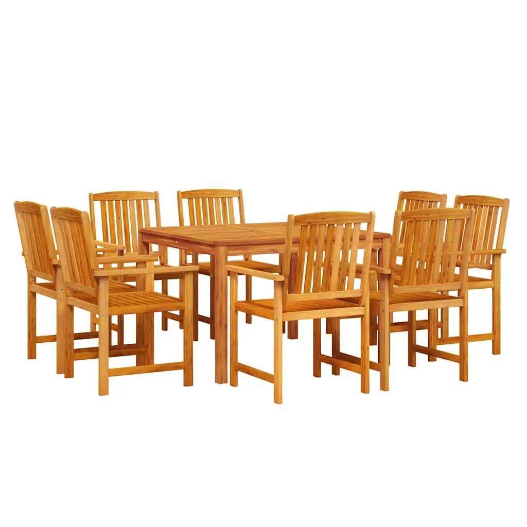 Garden Dining Set 9 Piece Outdoor Furniture Brown Solid Acacia Wood Patio