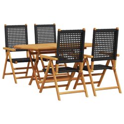 Garden Dining Set 5 Piece Folding Outdoor Furniture Black Acacia Wood Patio