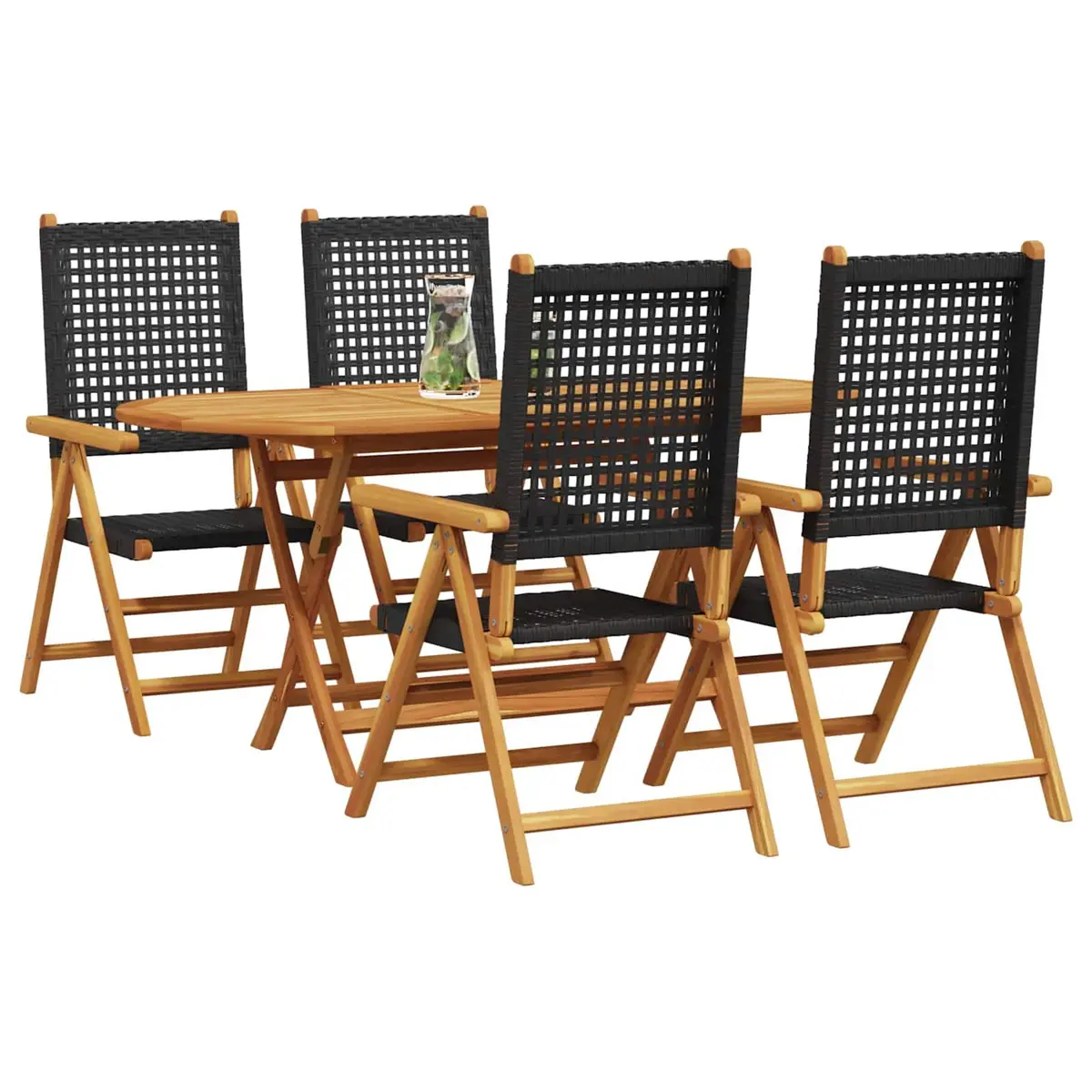 Folding Garden Dining Set 5 Piece Black Acacia Wood Outdoor Furniture