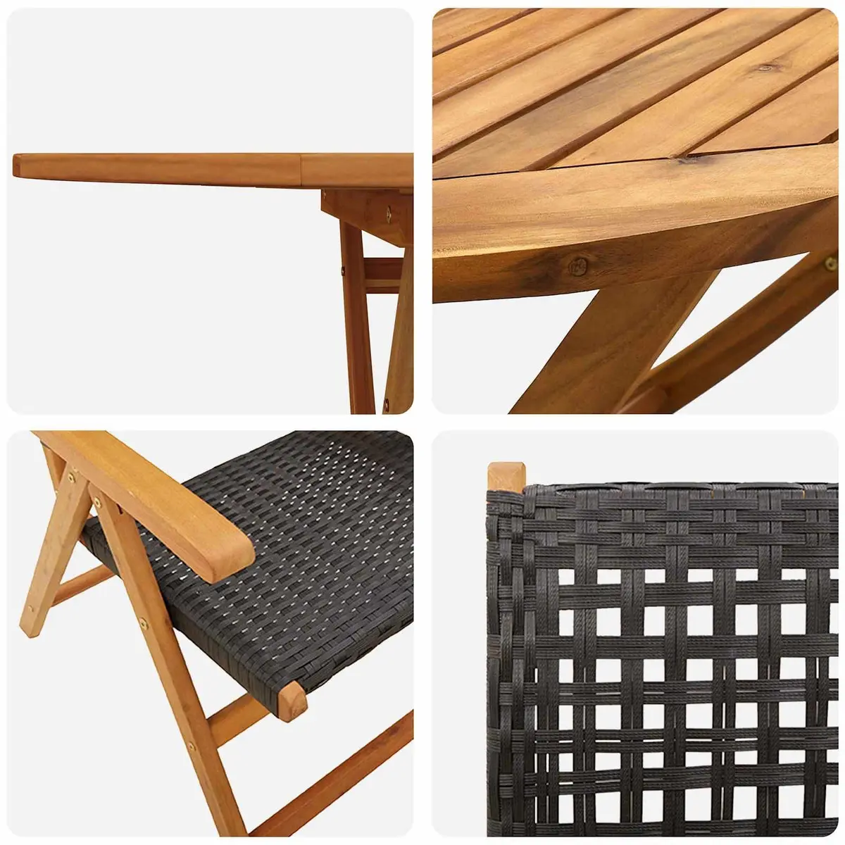 Folding Garden Dining Set 5 Piece Black Acacia Wood Outdoor Furniture