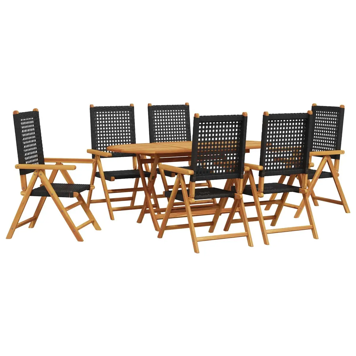 Folding Outdoor Dining Set 7 Piece Compact Black Acacia Wood Garden Furniture
