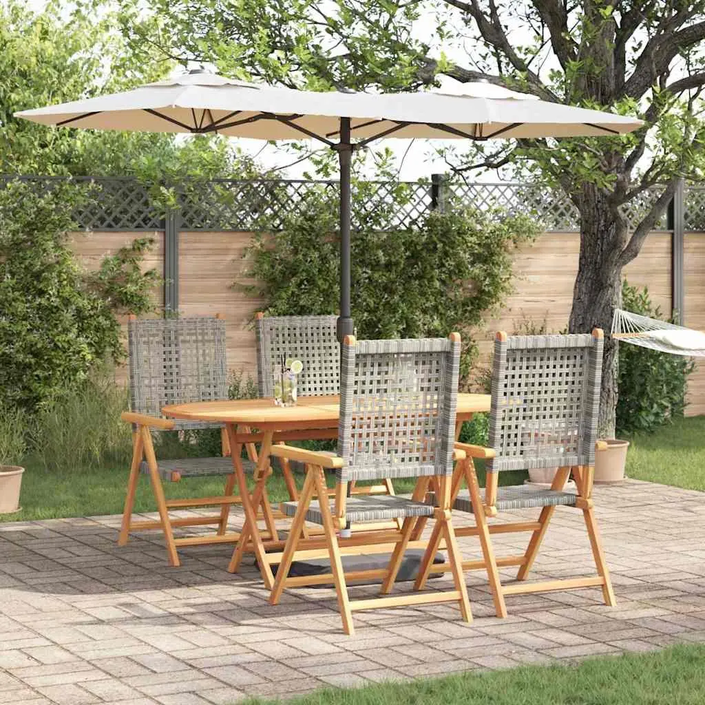 Garden Dining Set Folding Grey 5 Piece Acacia Wood Outdoor Furniture
