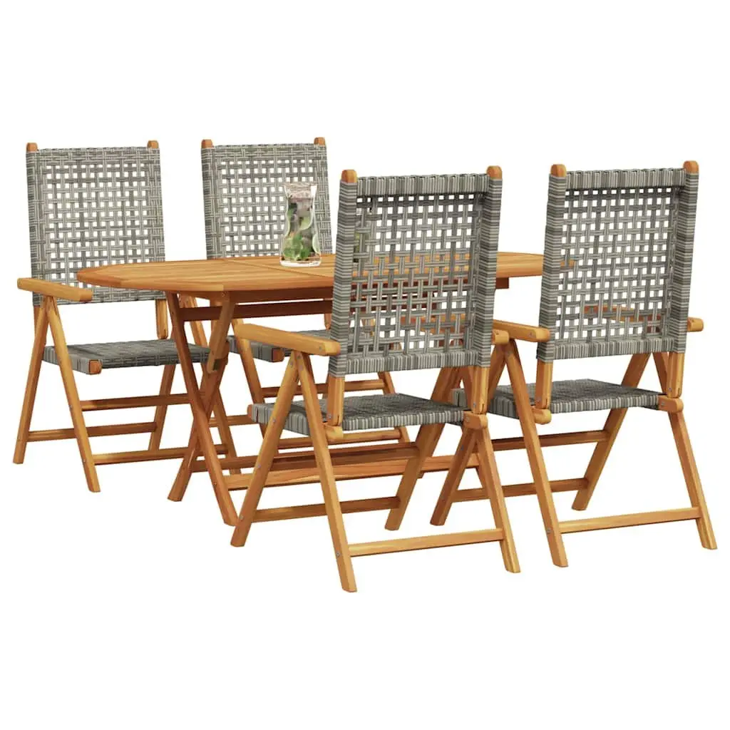 Garden Dining Set Folding Grey 5 Piece Acacia Wood Outdoor Furniture