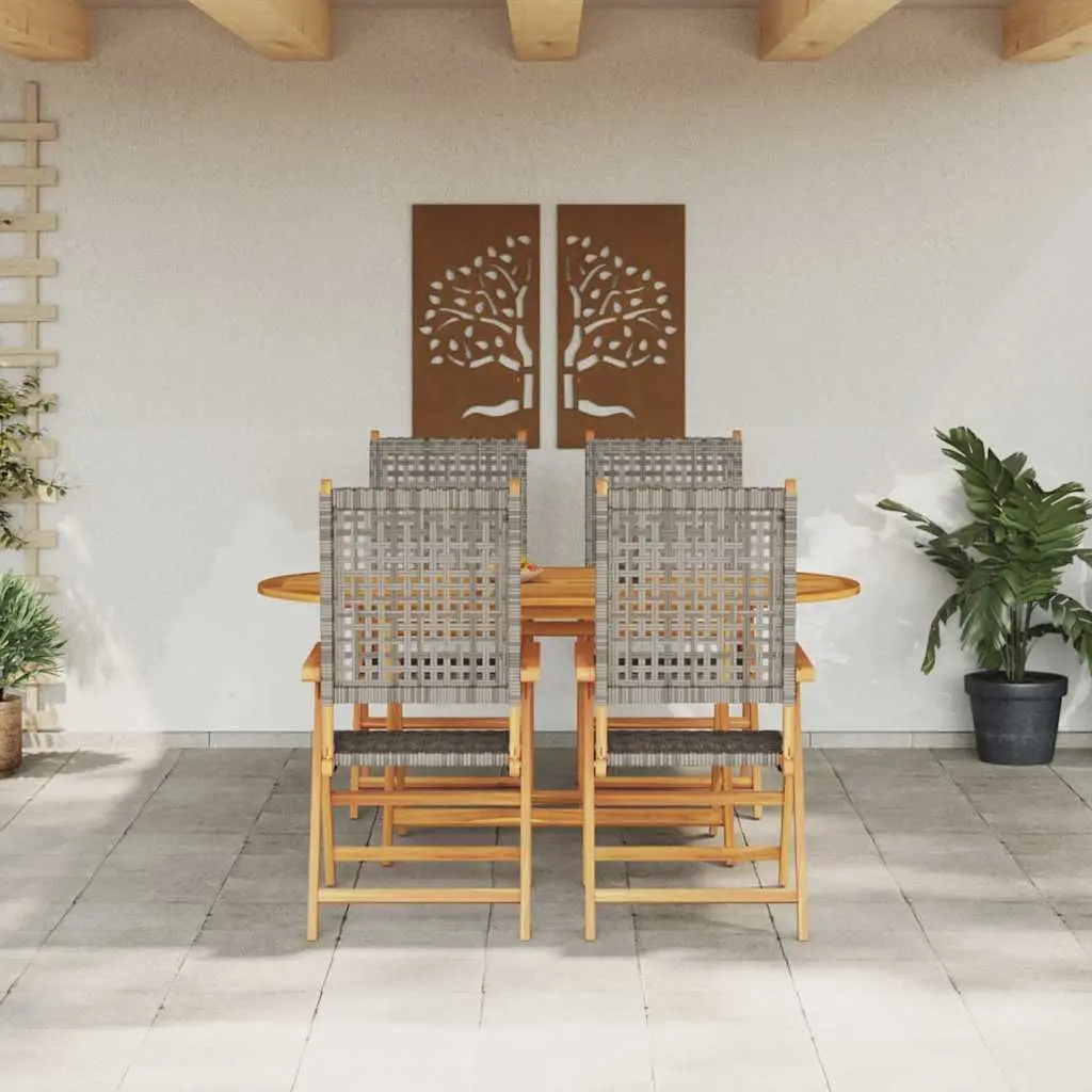 Garden Dining Set Folding Grey 5 Piece Acacia Wood Outdoor Furniture
