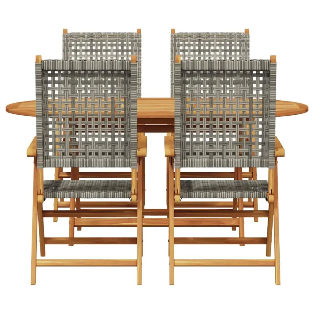 Garden Dining Set Folding Grey 5 Piece Acacia Wood Outdoor Furniture