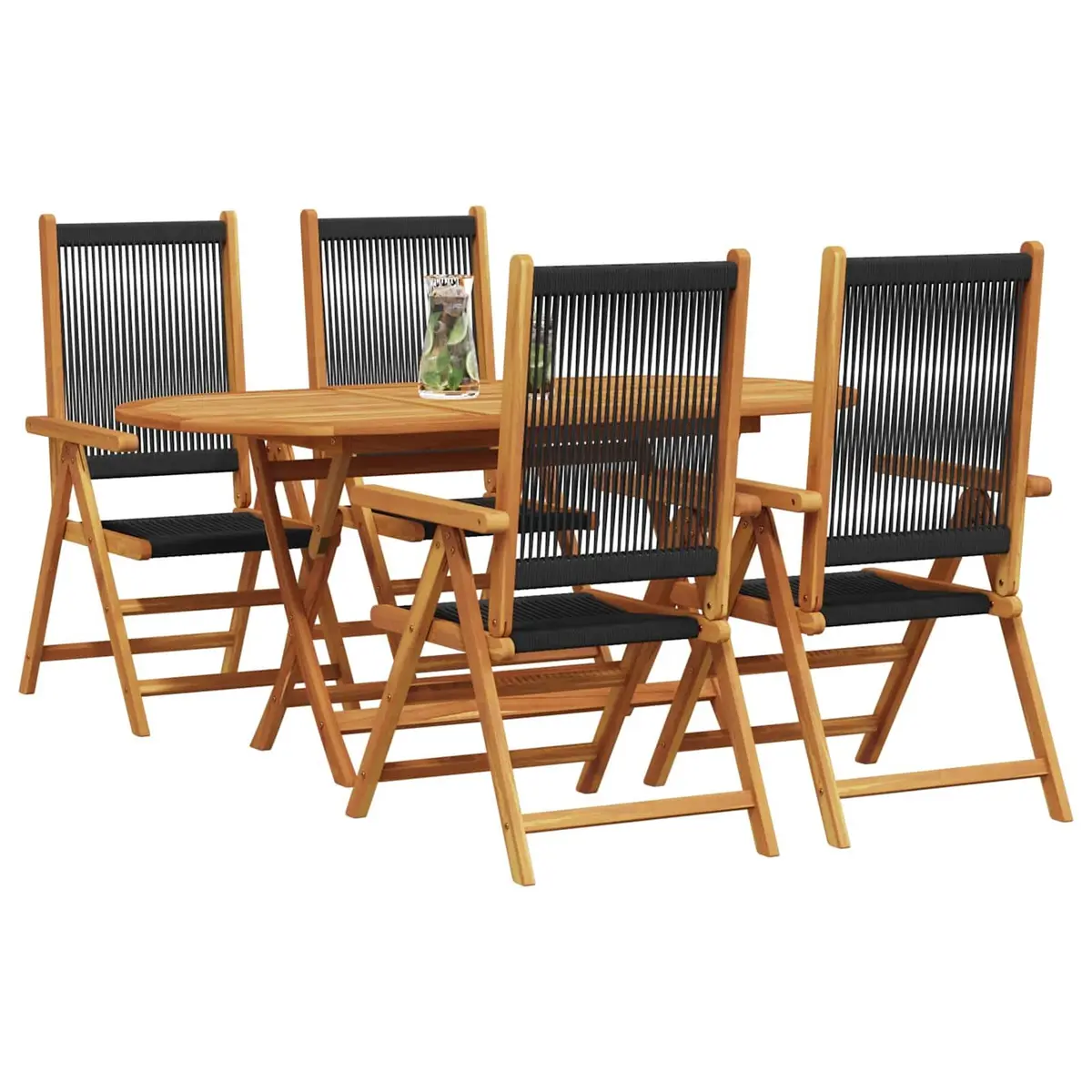 Folding Garden Dining Set Black Acacia Wood 5 Piece