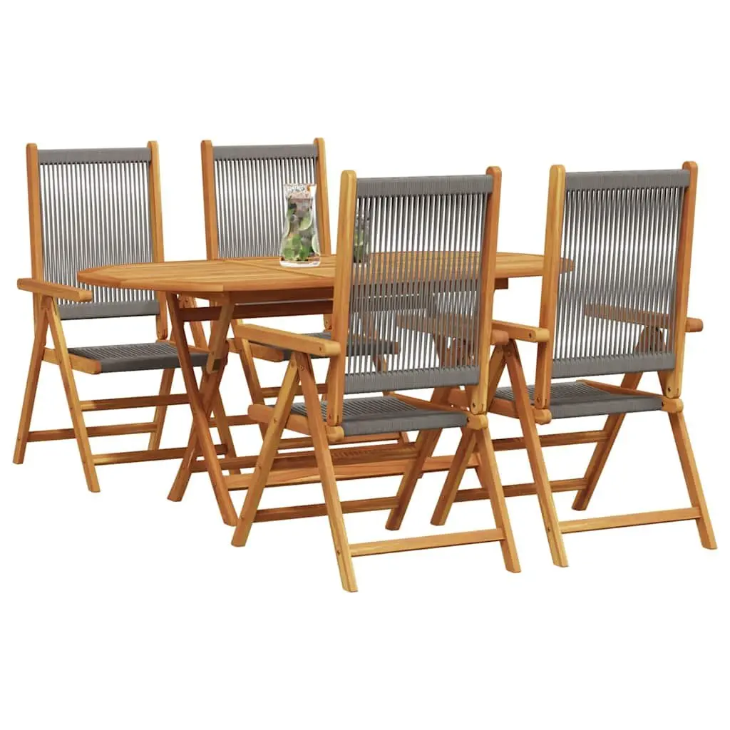 Garden Dining Set 5 Piece Folding Outdoor Patio Furniture Table Chairs Grey