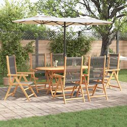 Garden Dining Set Folding 7 Piece Outdoor Furniture Acacia Wood Patio Grey