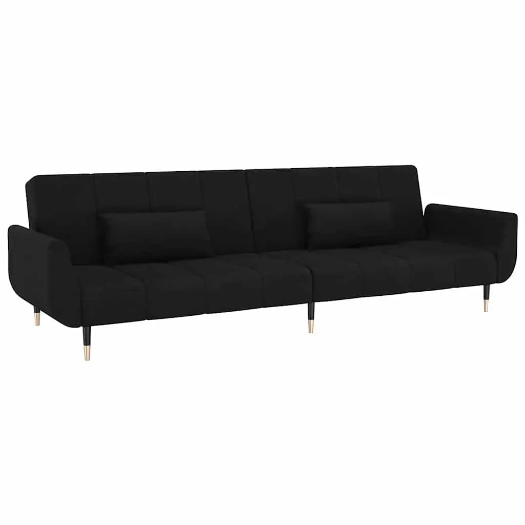 Convertible Sofa Bed with Adjustable Backrest and Pillows Black 2-Seater