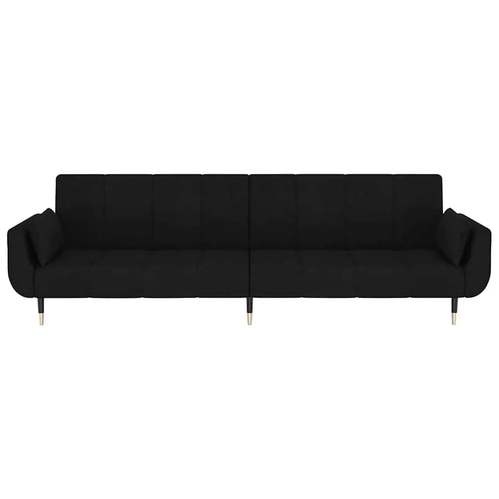 Convertible Sofa Bed with Adjustable Backrest and Pillows Black 2-Seater