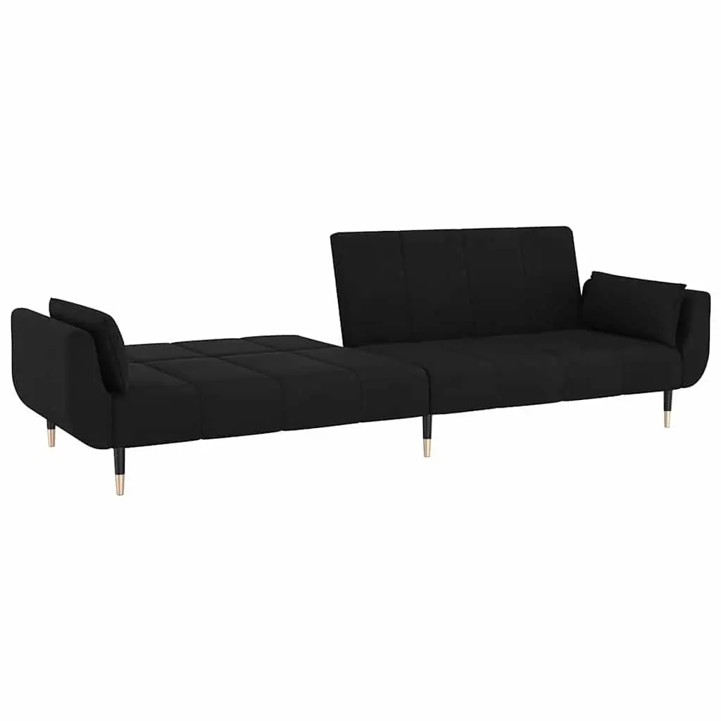 Convertible Sofa Bed with Adjustable Backrest and Pillows Black 2-Seater