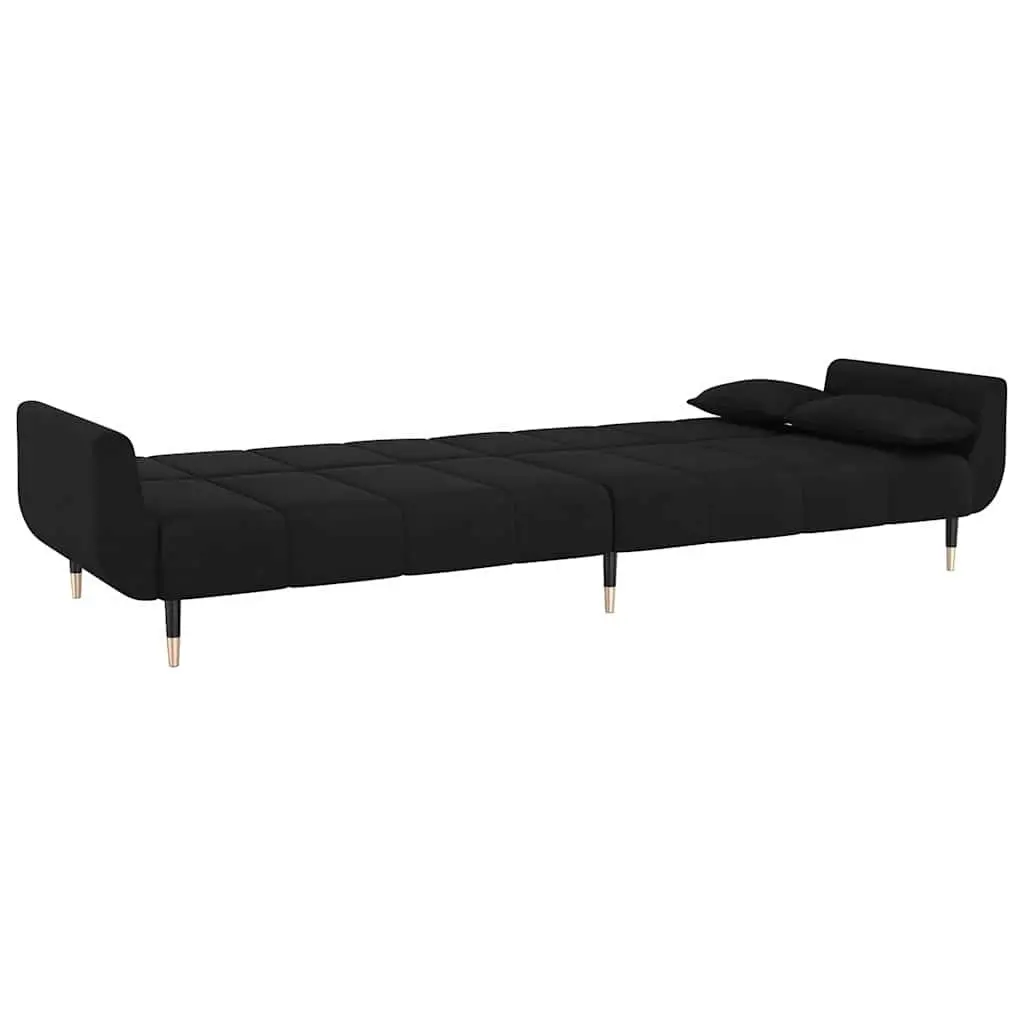 Convertible Sofa Bed with Adjustable Backrest and Pillows Black 2-Seater