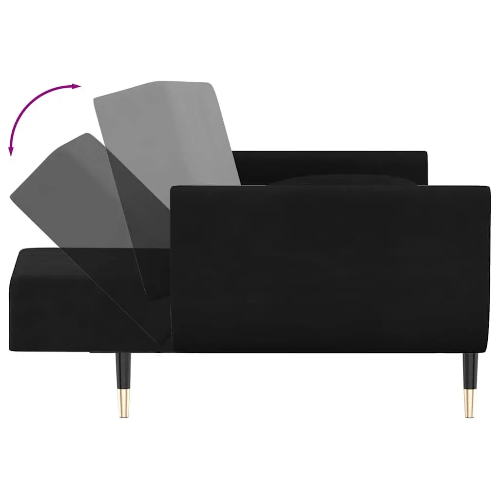 Convertible Sofa Bed with Adjustable Backrest and Pillows Black 2-Seater