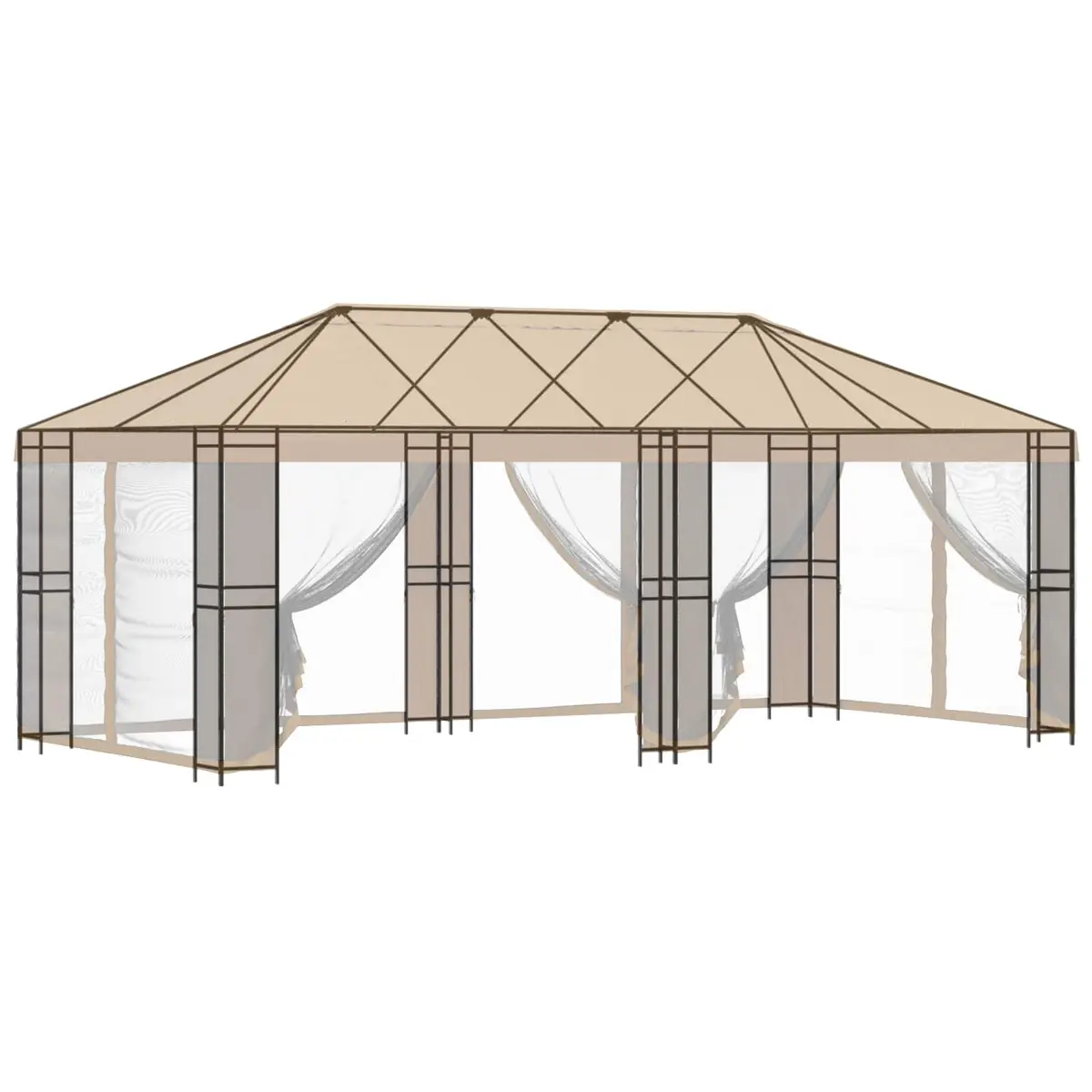 Gazebo Frame 6 x 3 m Black Steel Outdoor Garden Canopy Patio Structure