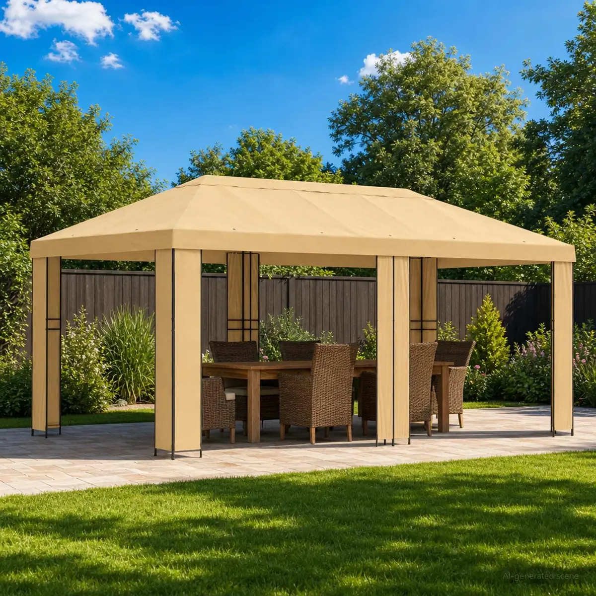 Garden Gazebo Cream Canopy 6x3m Outdoor Shade Shelter Steel Frame