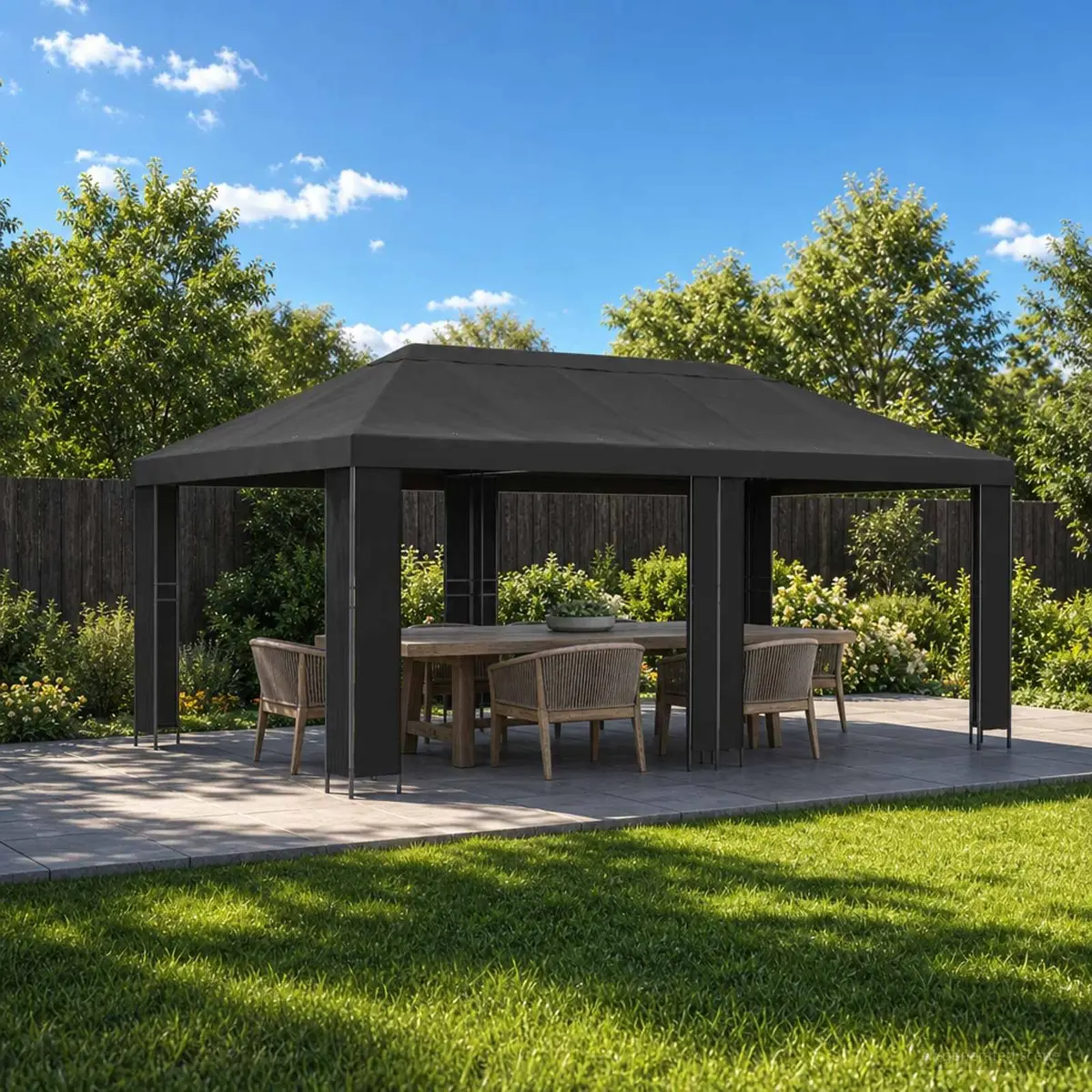 Garden Gazebo 6 x 3 m Anthracite Outdoor Canopy Steel Frame Polyester Cover