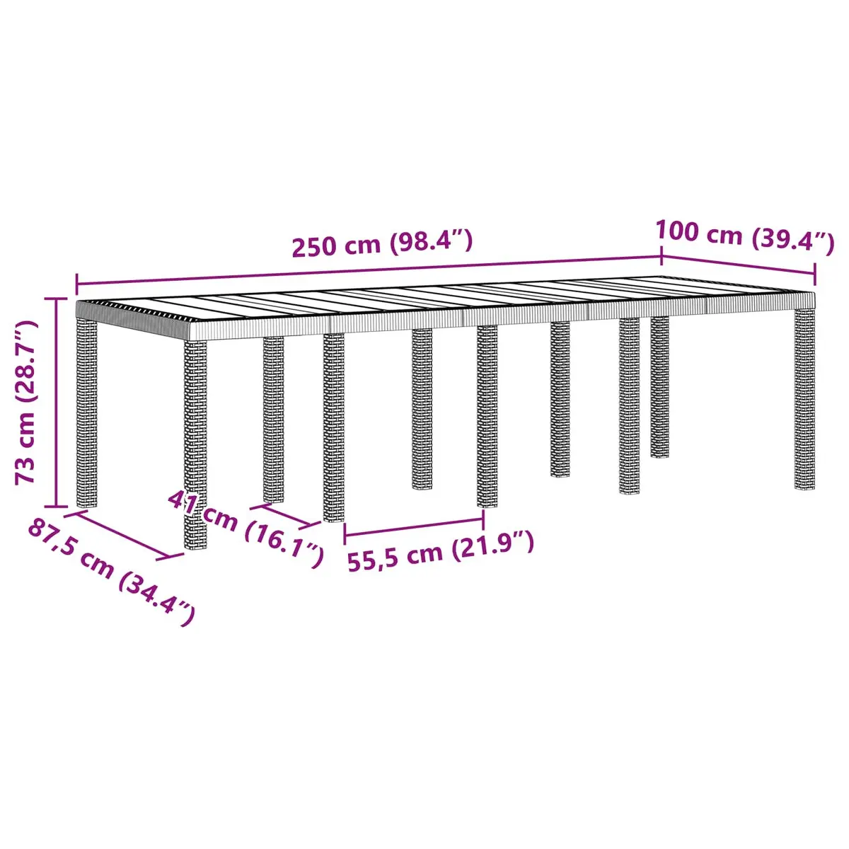 Garden Dining Table Rectangular Anthracite 250 x 100 cm Outdoor Patio Furniture