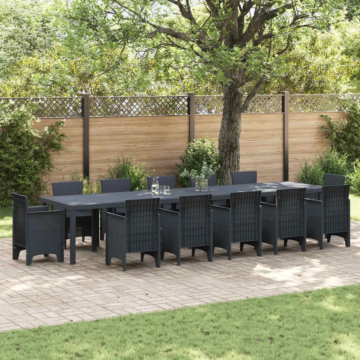 Garden Table Rectangular Anthracite Poly Rattan Outdoor Dining 400x100x73cm